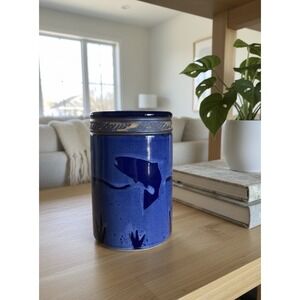 Studio Art Pottery Hand Painted Blue Glazed Kitchen Utensil Holder Orcas Island